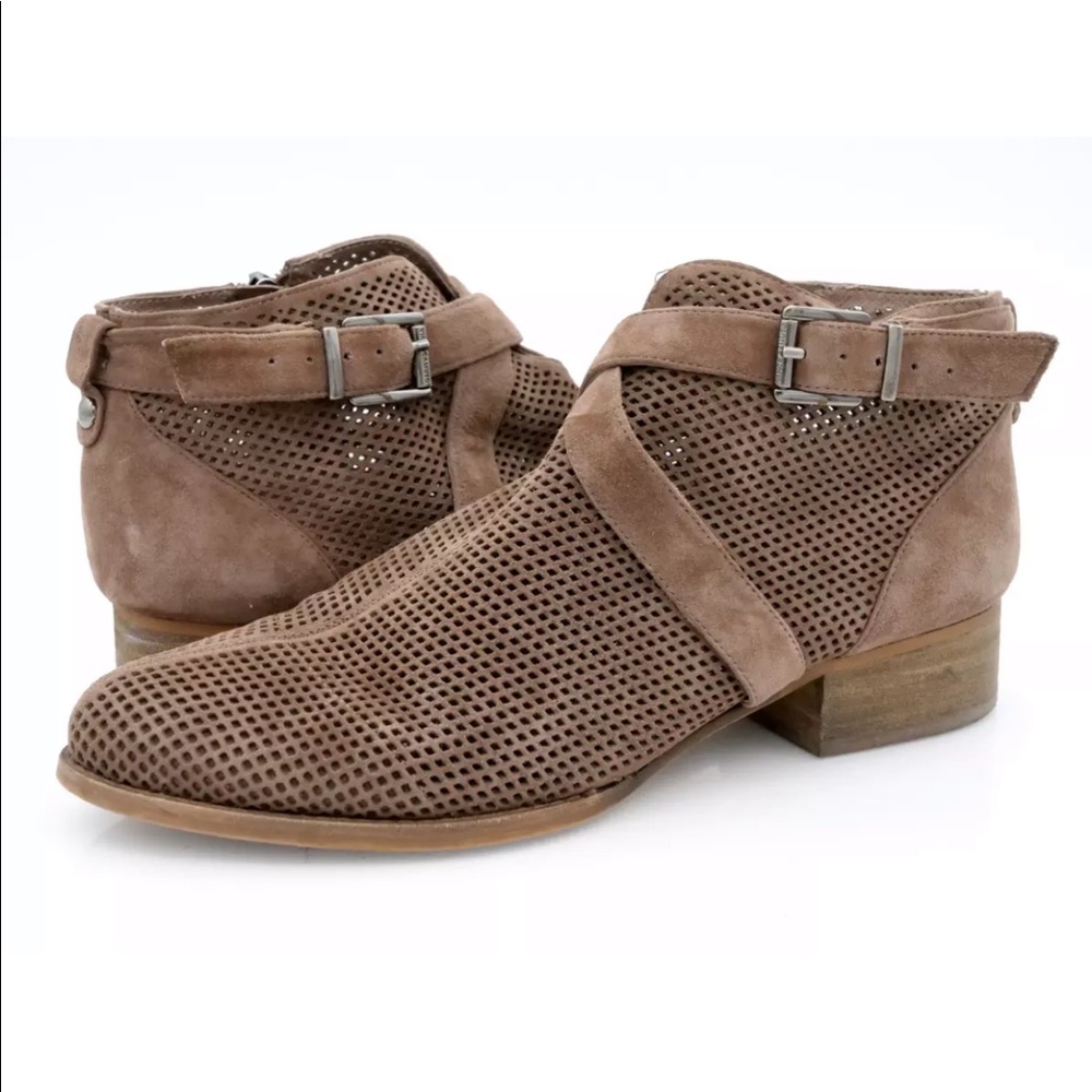 Vince Camuto Womens Brown Perforated Suede Booties